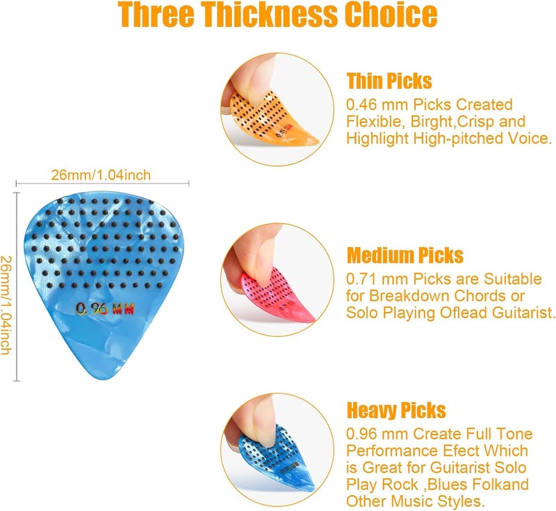AXPTECH Non-slip Guitar Picks, 0.46 0.71 0.96mm Includes Thin Medium Heavy Guitar Picks,15pcs Variety Colorful Celluloid Plectrums with Guitar Picks Holder and Storage Case (15) - Image 4